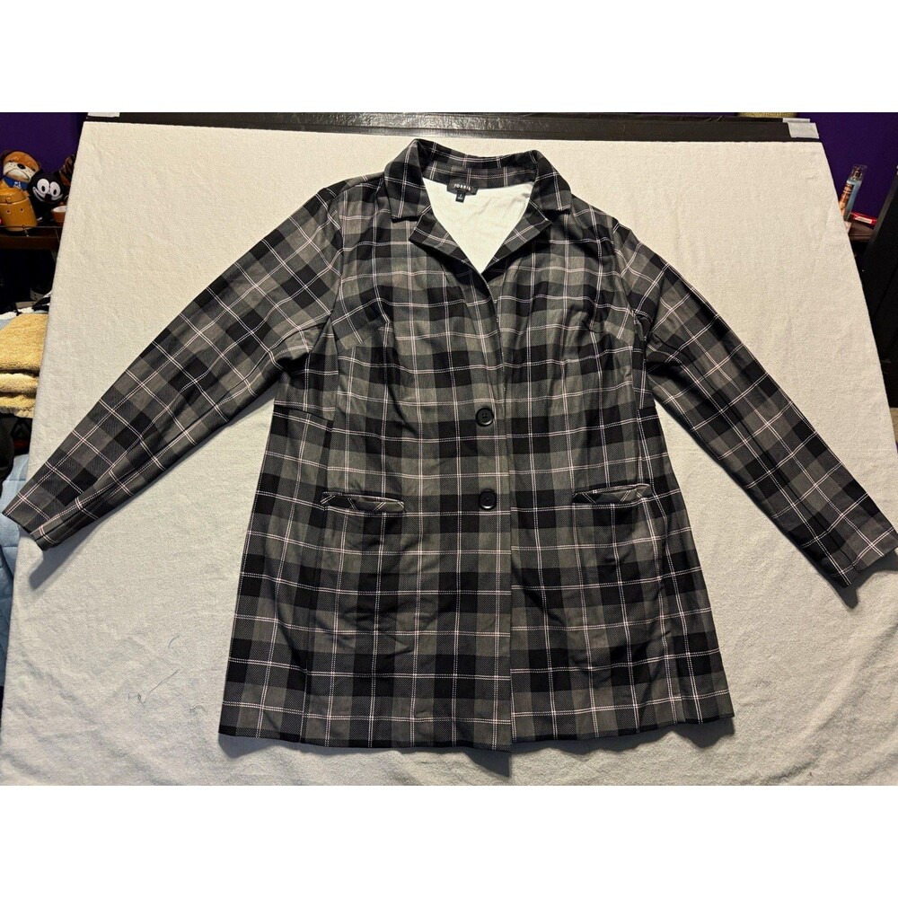 Torrid Women’s Plus 2X Gray/Black/Pink Plaid Button-Front Jacket Pockets